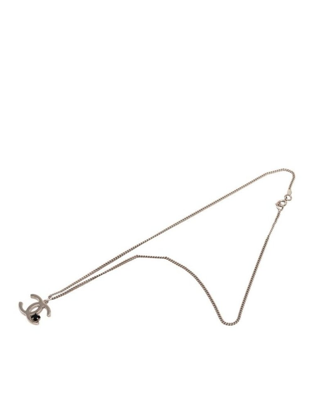 Chanel CC Logo Necklace Silver Black Metal Color Stone - Picture 3 of 6